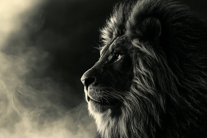 Tableau Lion Noir et Blanc - Profil Majestueux - format L - Art Virtuoso