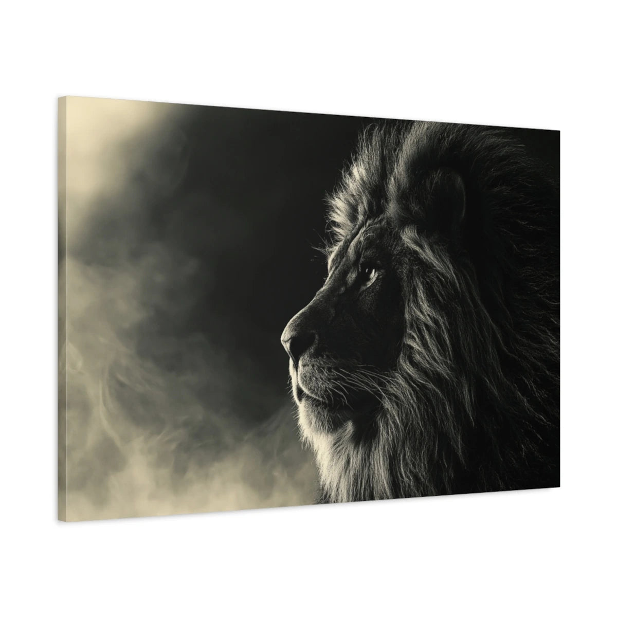 Tableau Lion Noir et Blanc - Profil Majestueux - toile 3D avec bords imprimés - Art Virtuoso
