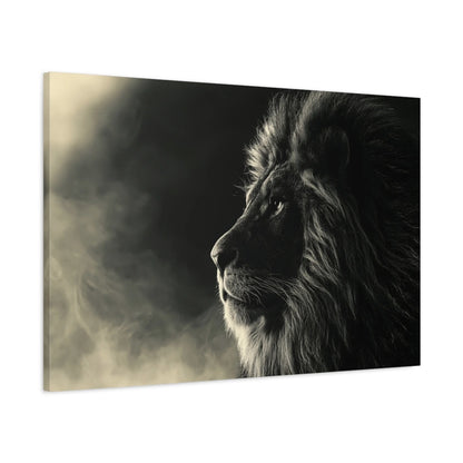 Tableau Lion Noir et Blanc - Profil Majestueux - toile 3D avec bords imprimés - Art Virtuoso