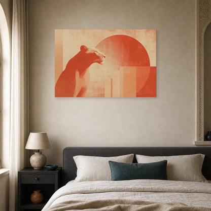 Tableau Lion Stylise Terracotta dans une chambre - Art Virtuoso