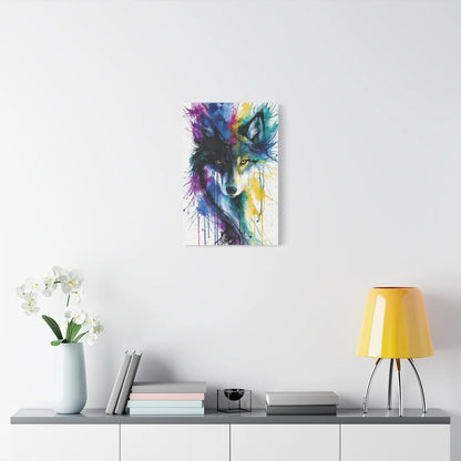 Tableau Loup Aquarelle Multicolore - Âme Sauvage - décor salon contemporain bois