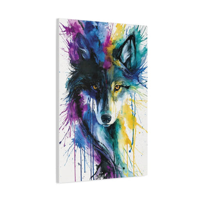 Tableau Loup Aquarelle Multicolore - Âme Sauvage - vue intérieur architecte
