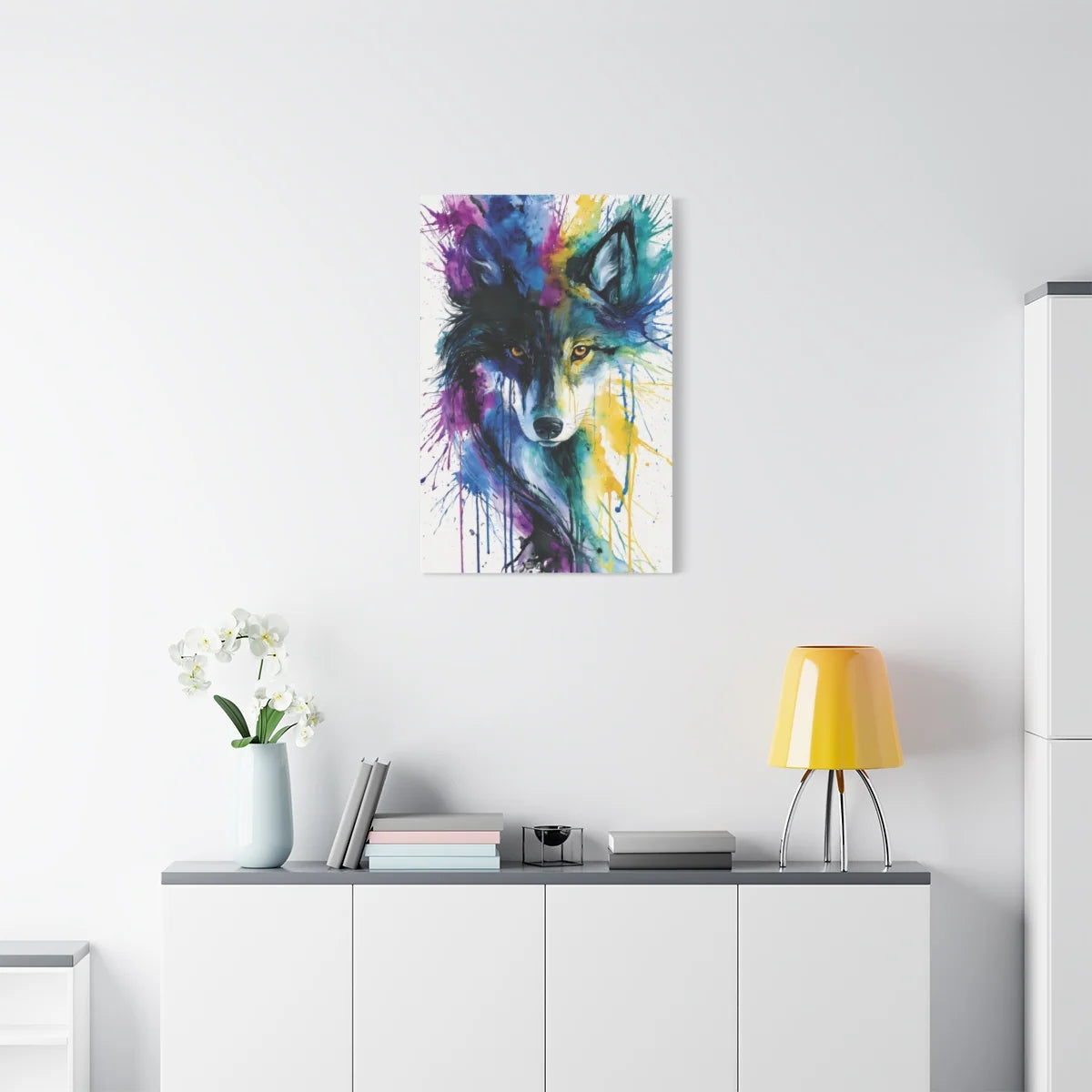 Tableau Loup Aquarelle Multicolore - Âme Sauvage - décor mural panoramique