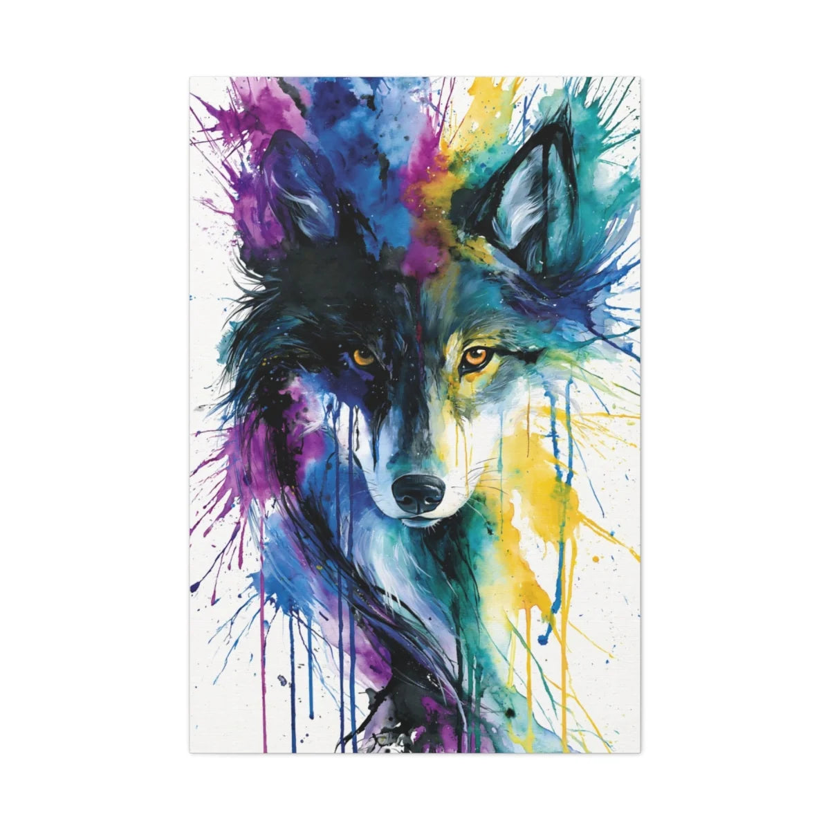 Tableau Loup Aquarelle Multicolore - Âme Sauvage - format XXL pièce de réception