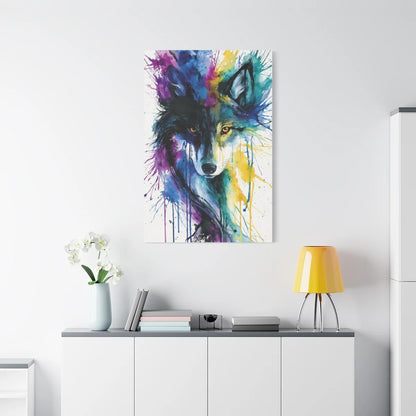 Tableau Loup Aquarelle Multicolore - Âme Sauvage - vue mur grande hauteur