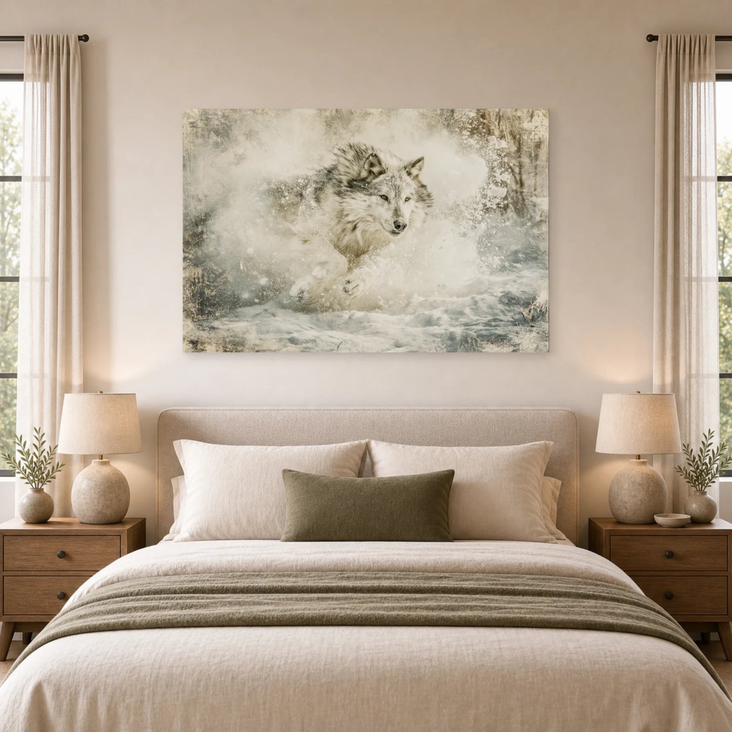 Mockup WebP Tableau Loup Course Sprint Mouvement dans une chambre - Art Virtuoso