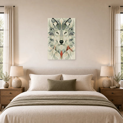 Mockup WebP Tableau Loup Low Poly Geometrique Scandinave dans une chambre - Art Virtuoso