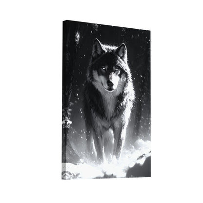 Product Hero 3D WebP Tableau Loup Noir et Blanc : Gardien de l'Hiver - Art Virtuoso