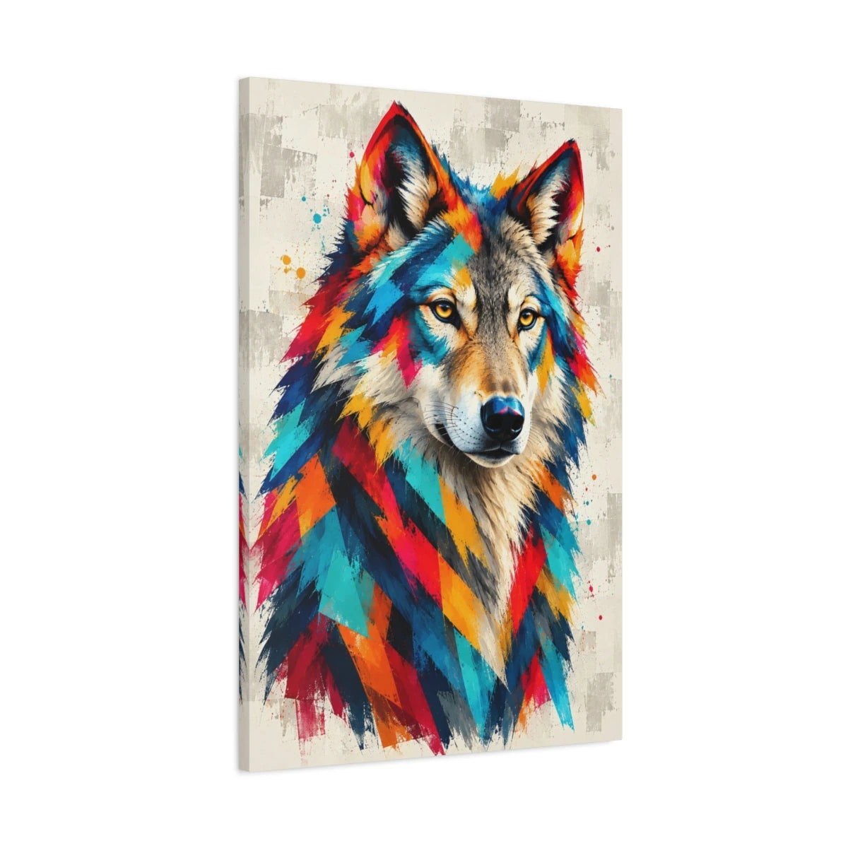 Tableau loup pop art – Regard ambré - toile 3D avec bords imprimés - Art Virtuoso