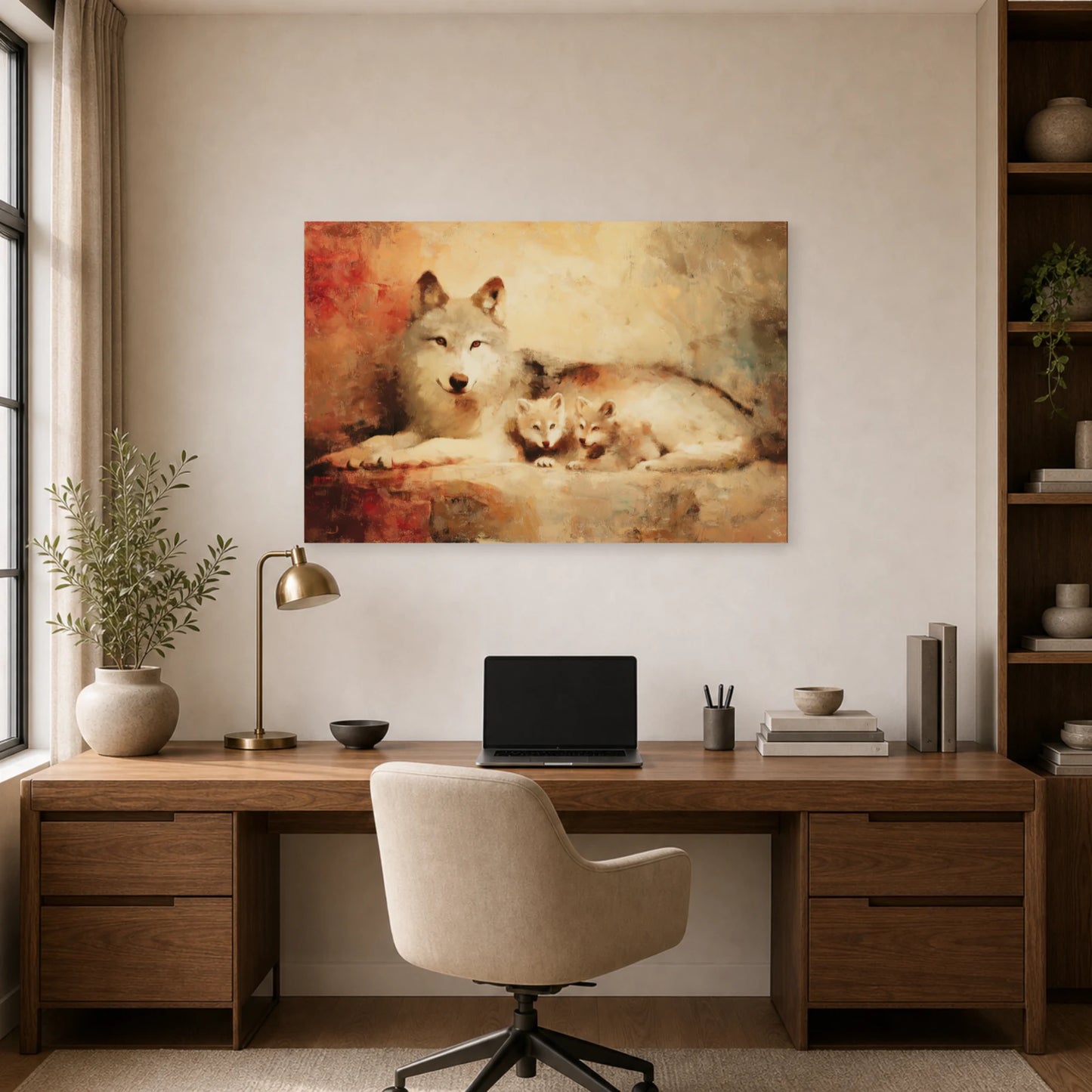 Mockup WebP Tableau Louve Louveteaux Tendresse dans un bureau - Art Virtuoso