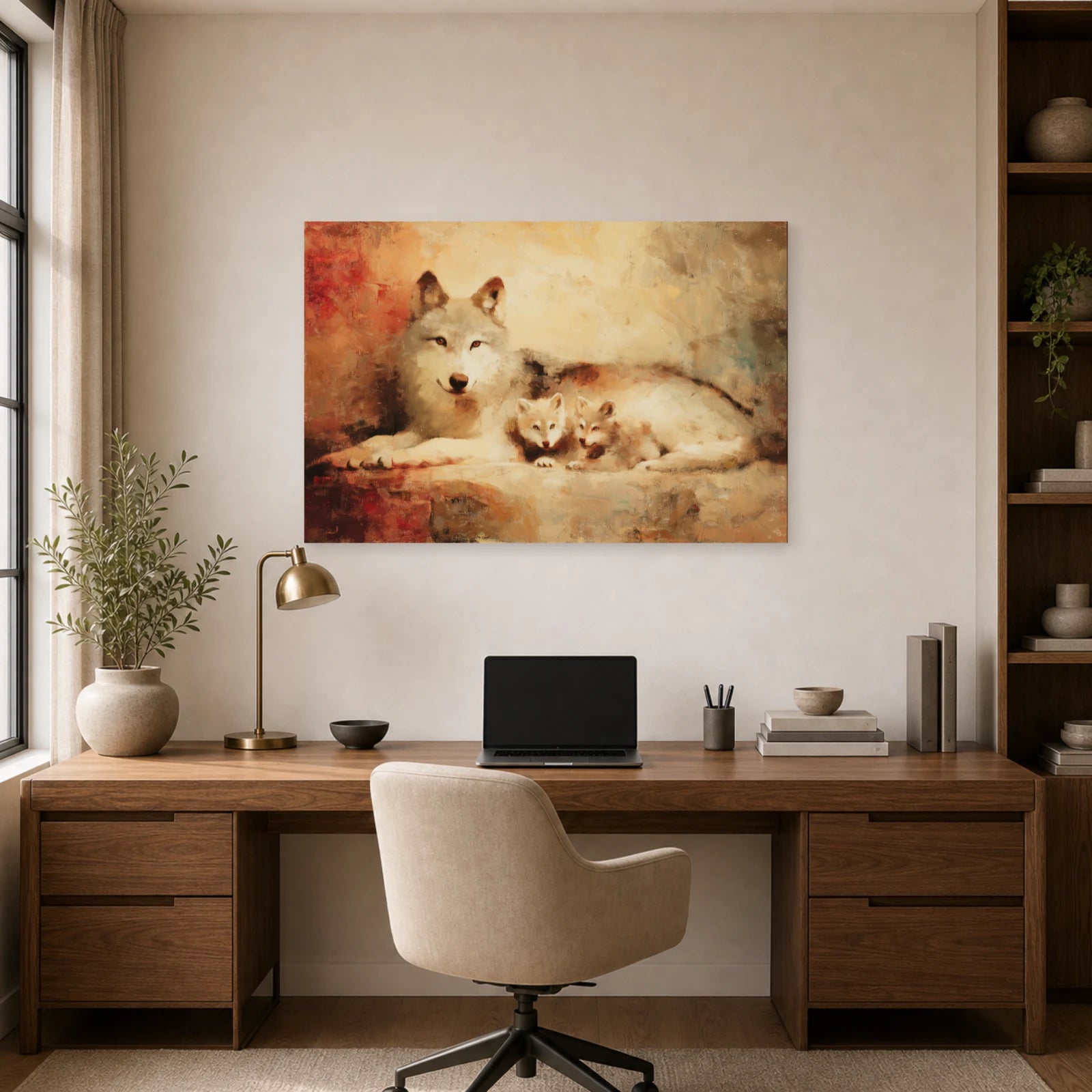 Mockup WebP Tableau Louve Louveteaux Tendresse dans un bureau - Art Virtuoso