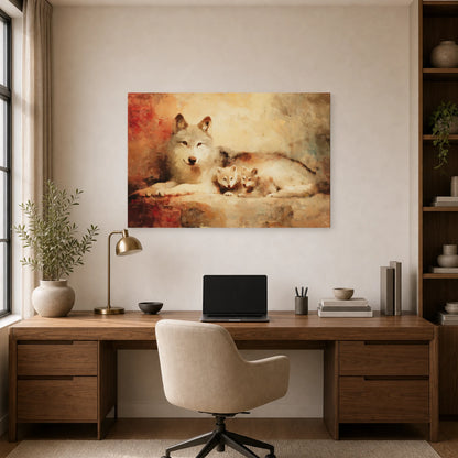 Mockup WebP Tableau Louve Louveteaux Tendresse dans un bureau - Art Virtuoso