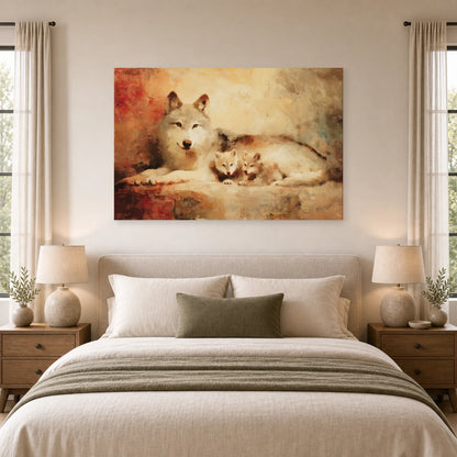 Mockup WebP Tableau Louve Louveteaux Tendresse dans une chambre - Art Virtuoso