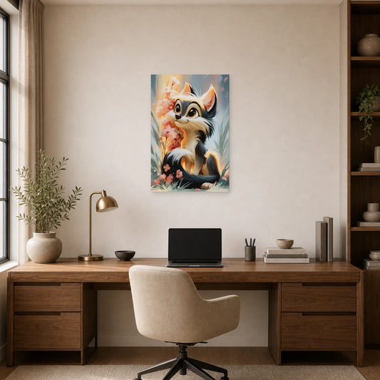 Mockup WebP Tableau Louveteau Seul Mignon Chambre Enfant dans un bureau - Art Virtuoso