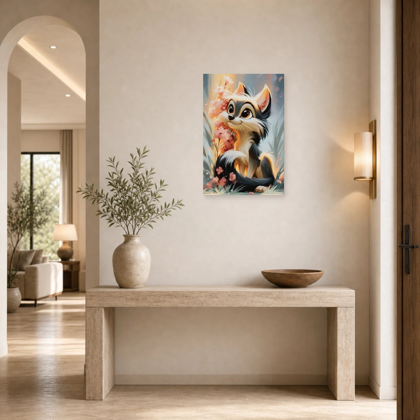 Mockup WebP Tableau Louveteau Seul Mignon Chambre Enfant dans une entree ou un couloir - Art Virtuoso