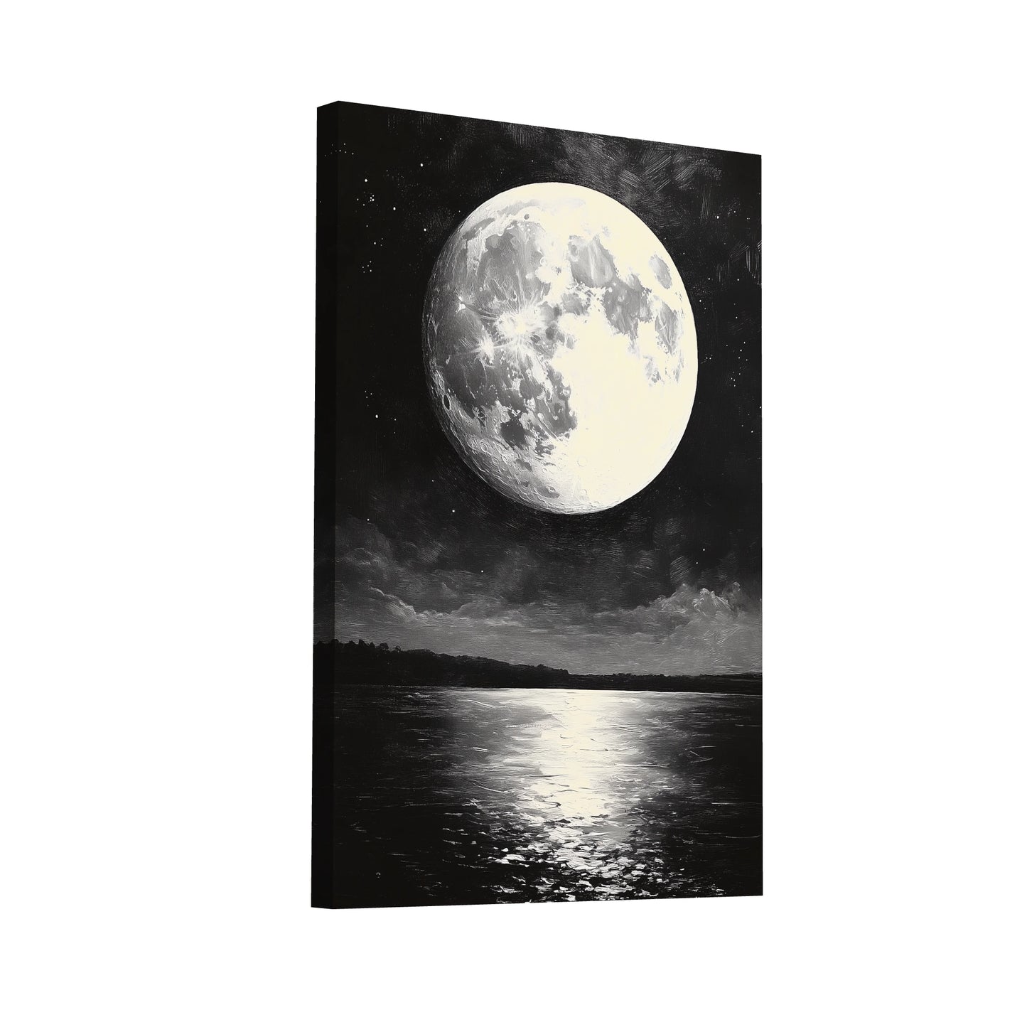 Product Hero 3D WebP Tableau Lune Noir et Blanc : Reflets Nocturnes - Art Virtuoso