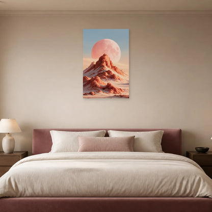 Tableau Lune Rose Abstrait présenté dans une chambre - Art Virtuoso
