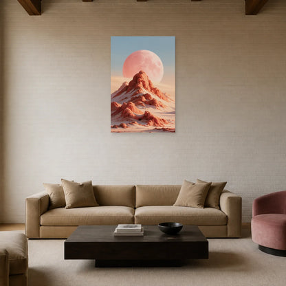 Tableau Lune Rose Abstrait présenté dans un salon - Art Virtuoso
