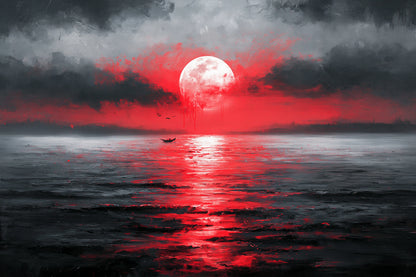 Tableau lune rouge mer au format M