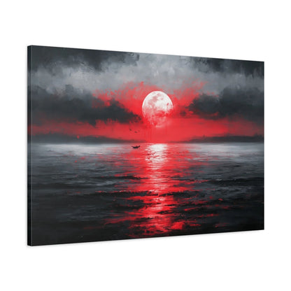 Vue latérale du tableau lune rouge sur la mer sur châssis