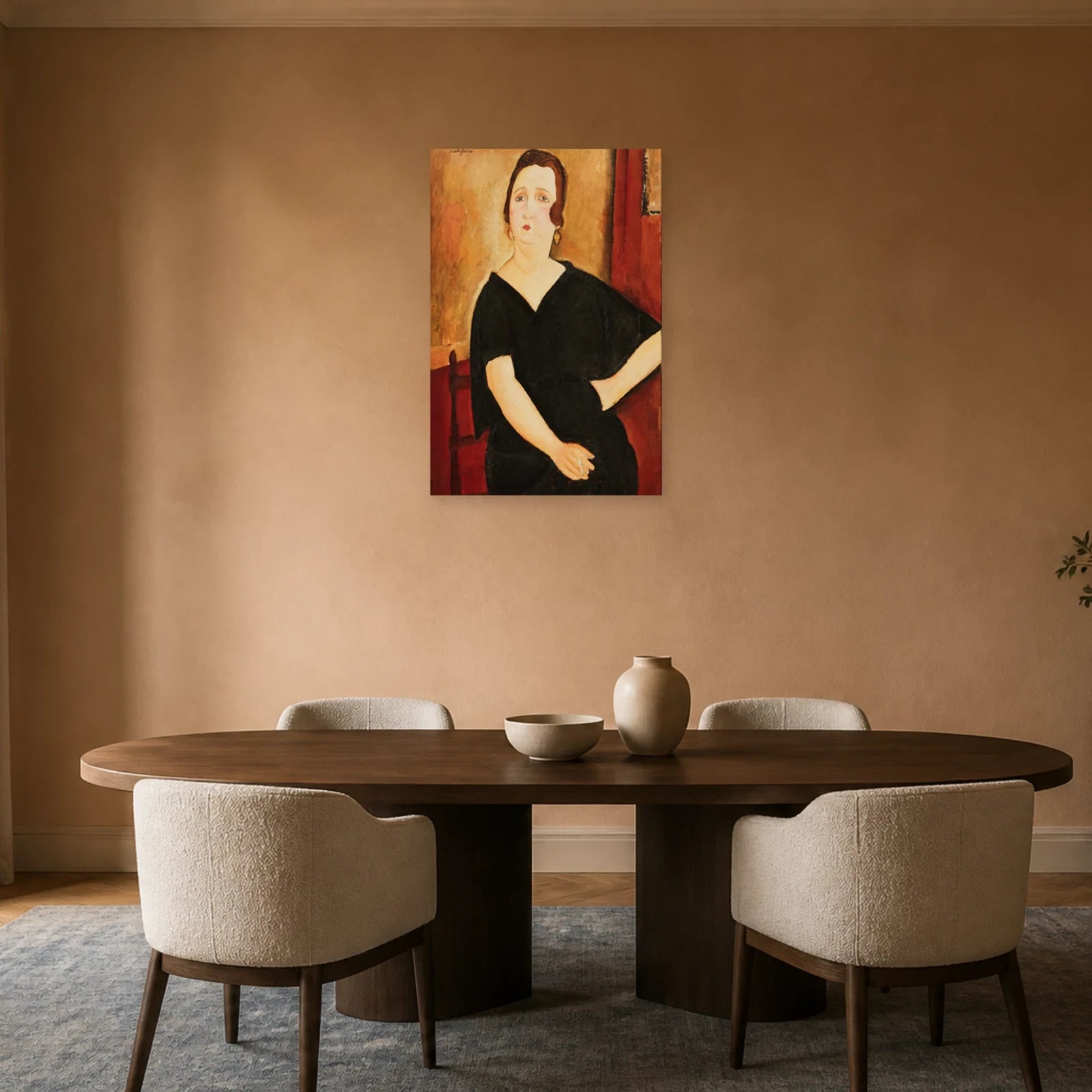 Tableau Madame Amédée (Femme à la cigarette) – Amedeo Modigliani dans une salle à manger - Art Virtuoso