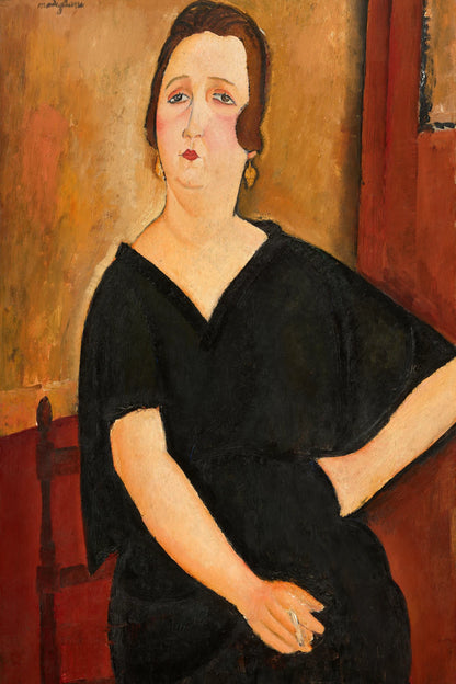 Madame Amédée (Femme à la cigarette) d’Amedeo Modigliani – une femme vêtue de noir est assise sur une chaise rouge – format XL