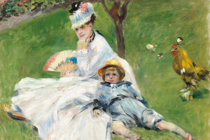 Camille Monet en robe blanche avec Jean dans le jardin, toile taille S