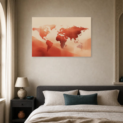 Tableau Mappemonde Vintage Terracotta dans une chambre - Art Virtuoso