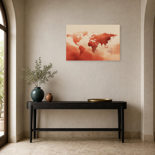 Tableau Mappemonde Vintage Terracotta dans une entree ou un couloir - Art Virtuoso