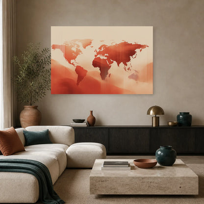Tableau Mappemonde Vintage Terracotta dans un salon - Art Virtuoso