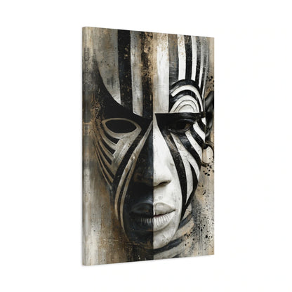 Tableau Masque Africain Noir Blanc Graphique - toile 3D avec bords imprimés - Art Virtuoso