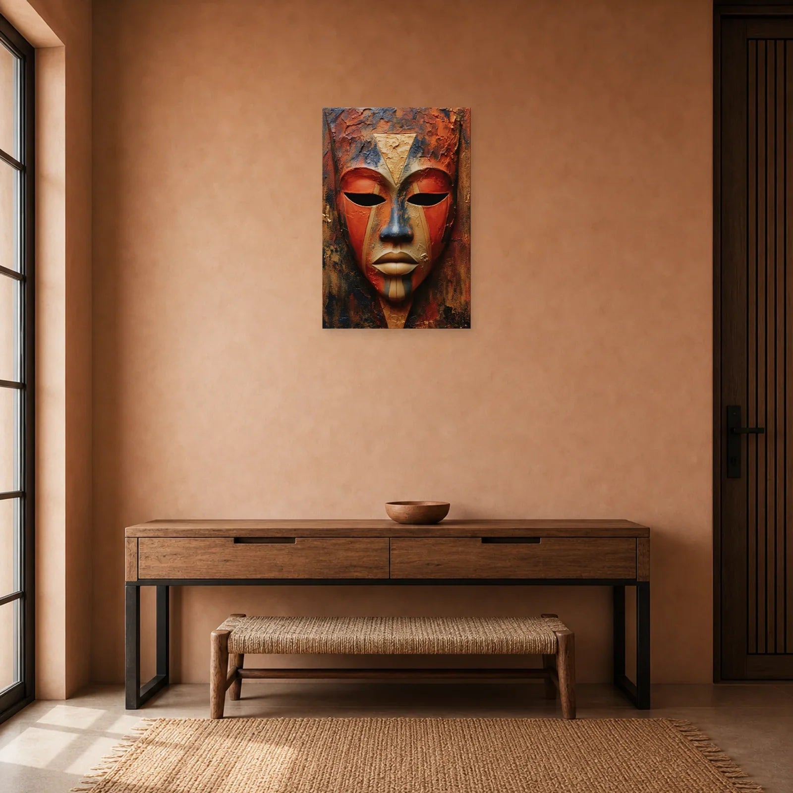 Tableau Masque Africain Terracotta dans une entrée ou un couloir - Art Virtuoso