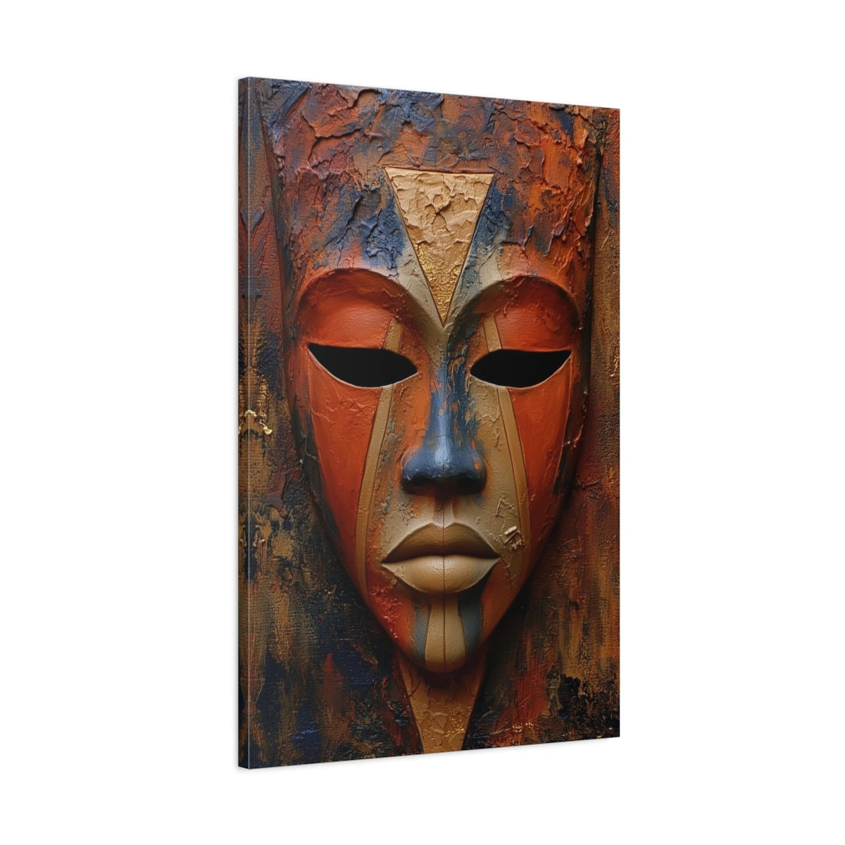Tableau Masque Africain Terracotta - toile 3D avec bords imprimés - Art Virtuoso