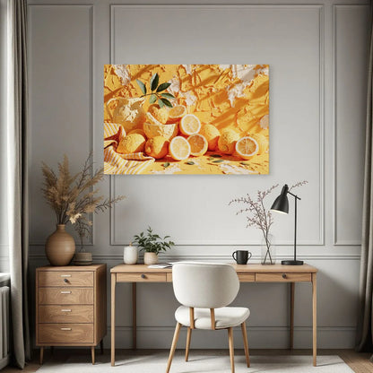 Scène horizontale de citrons et céramiques installée dans un bureau clair par Art Virtuoso