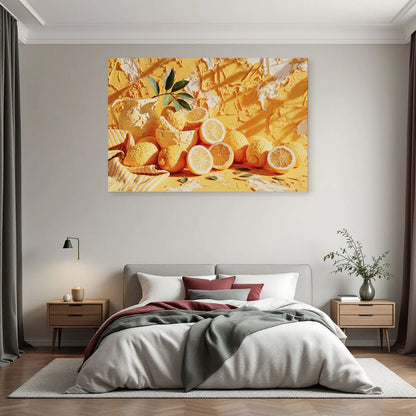 Toile méditerranéenne aux citrons jaunes exposée dans une chambre solaire par Art Virtuoso