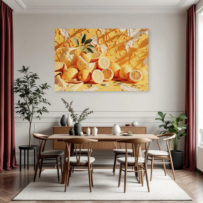 Tableau horizontal aux citrons, pichet et mortier installé en cuisine par Art Virtuoso