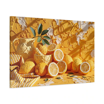 Tableau Méditerranéen Citrons Jaunes - Table au Soleil - toile 3D avec bords imprimés - Art Virtuoso