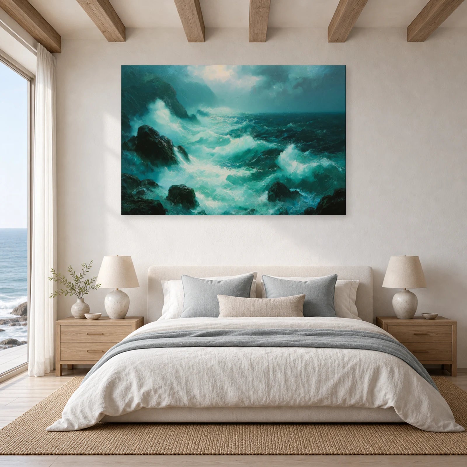 Tableau Mer Agitee Rochers Ecume dans une chambre - Art Virtuoso