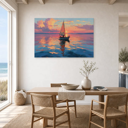 Tableau Mer Bateau Coucher Soleil dans une cuisine - Art Virtuoso