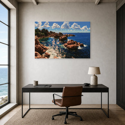 Tableau Mer Bretagne Granit Rose dans un bureau - Art Virtuoso