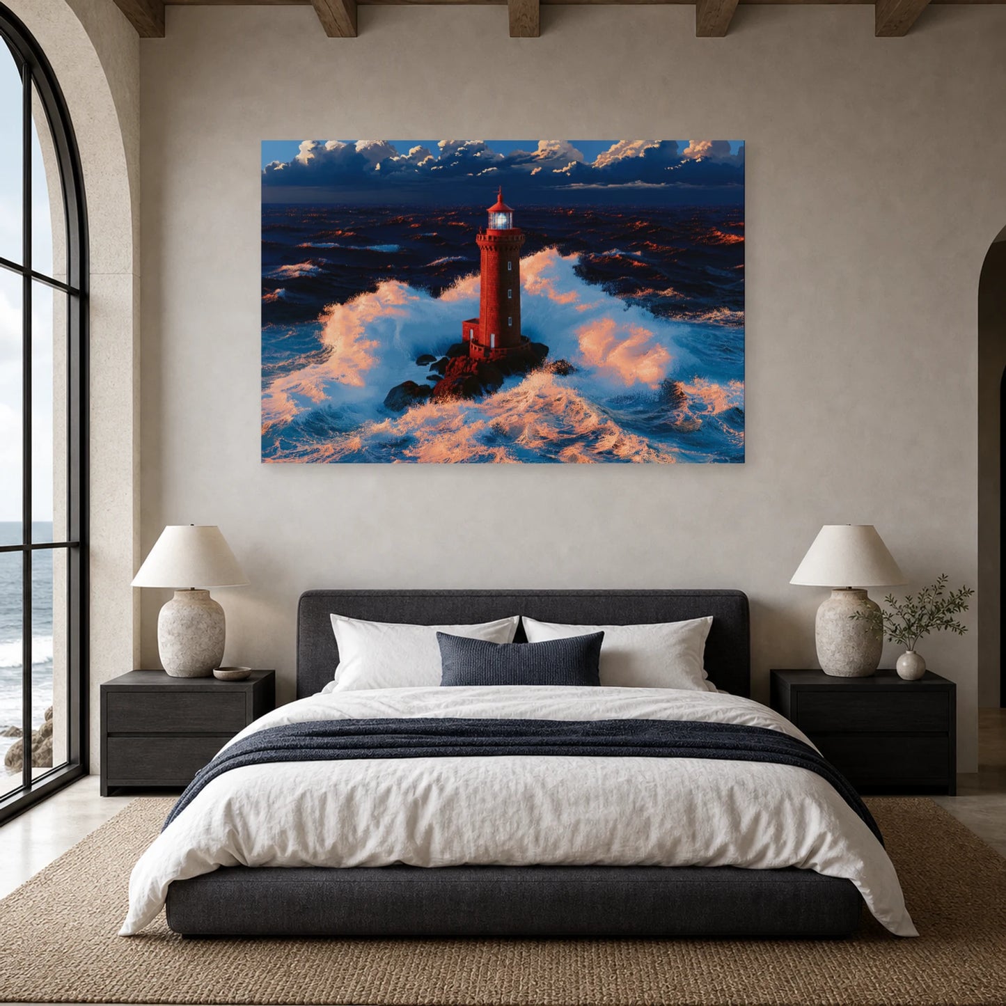 Tableau Mer Bretagne Phare Tempete dans une chambre - Art Virtuoso
