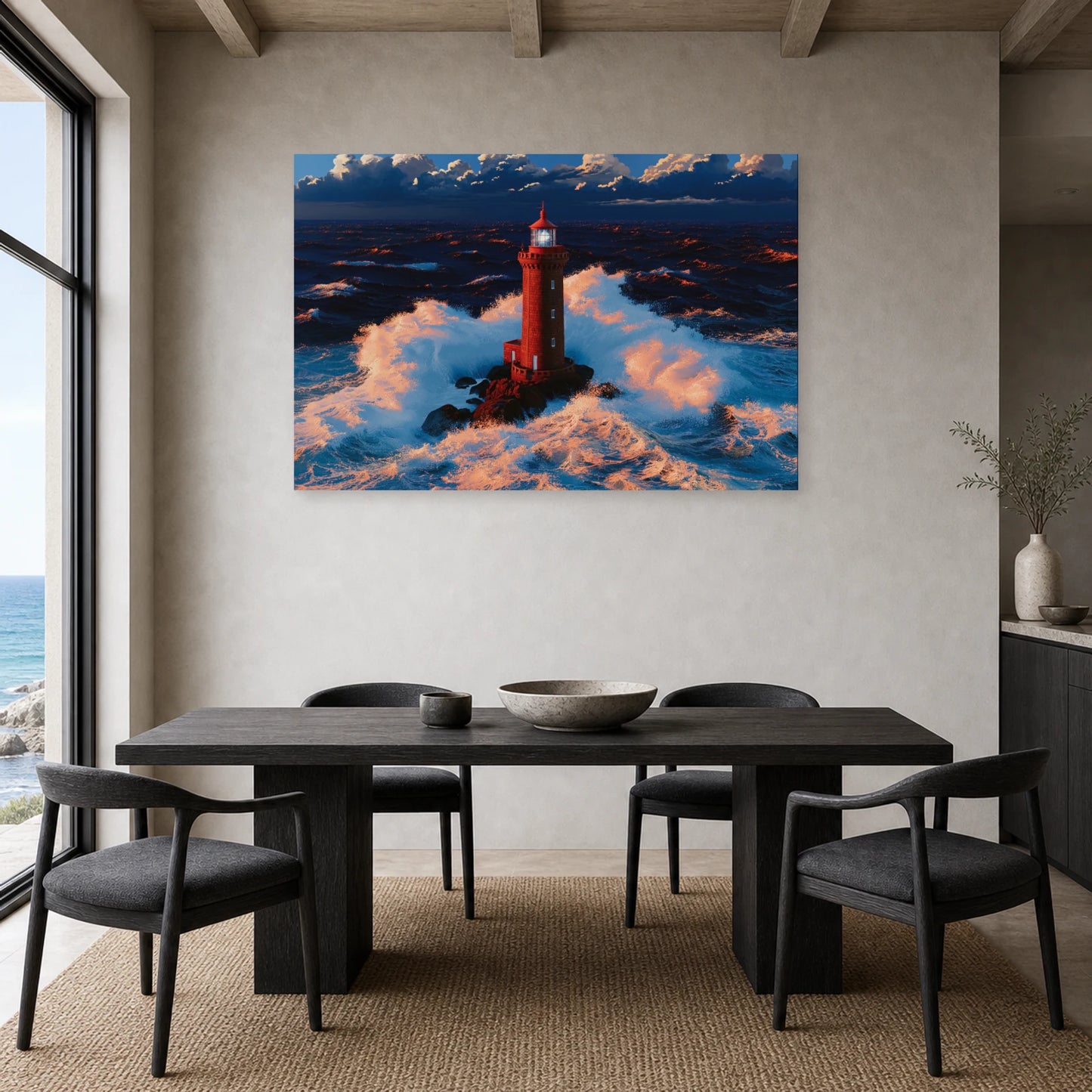 Tableau Mer Bretagne Phare Tempete dans une cuisine - Art Virtuoso