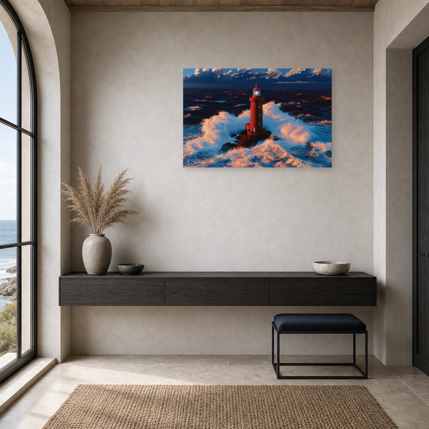 Tableau Mer Bretagne Phare Tempete dans une entree ou un couloir - Art Virtuoso