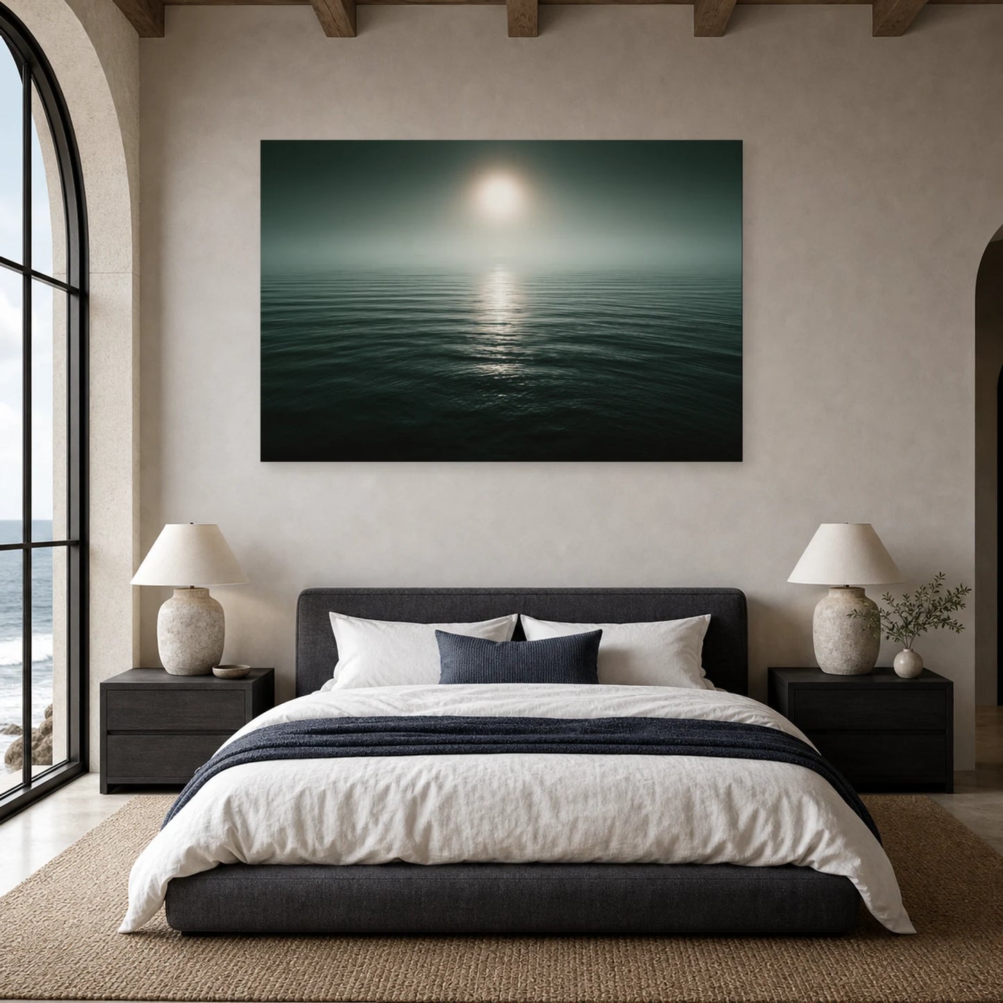 Tableau Mer Calme Horizon Brumeux dans une chambre - Art Virtuoso