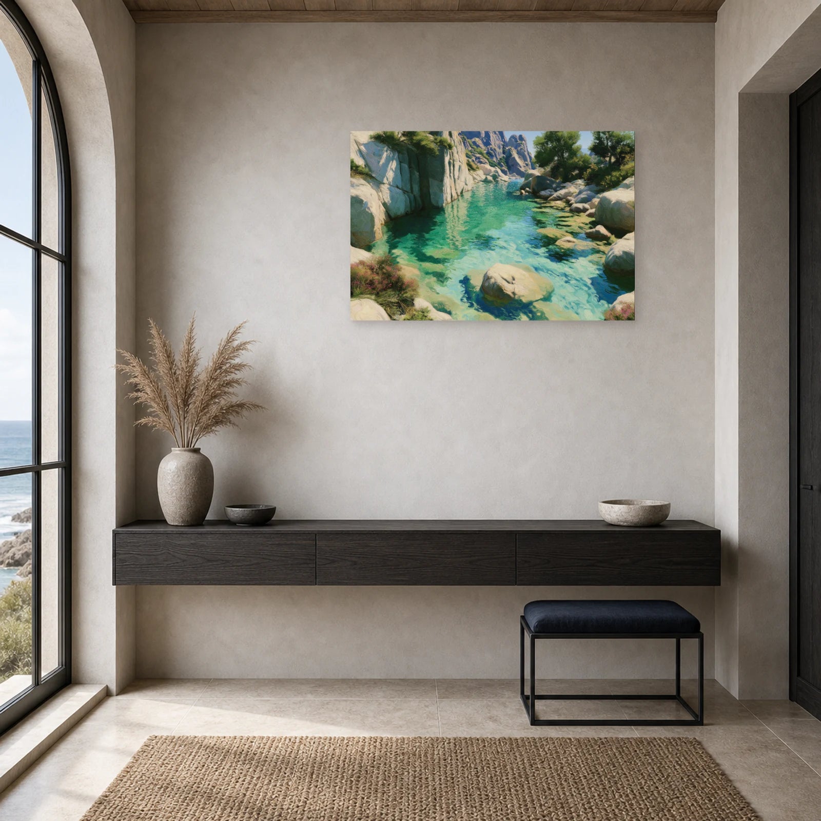 Tableau Mer Corse Calanque Turquoise dans une entree ou un couloir - Art Virtuoso
