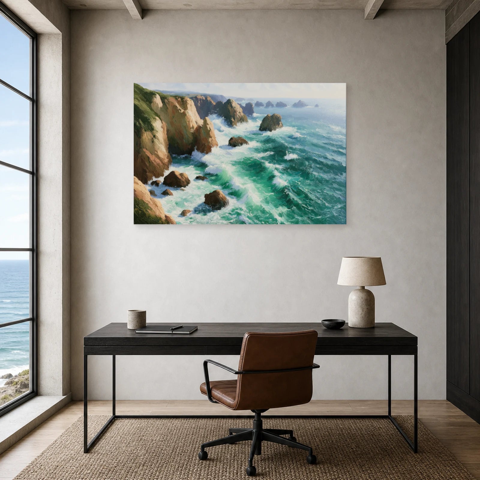 Tableau Mer Cote Emeraude Rochers dans un bureau - Art Virtuoso