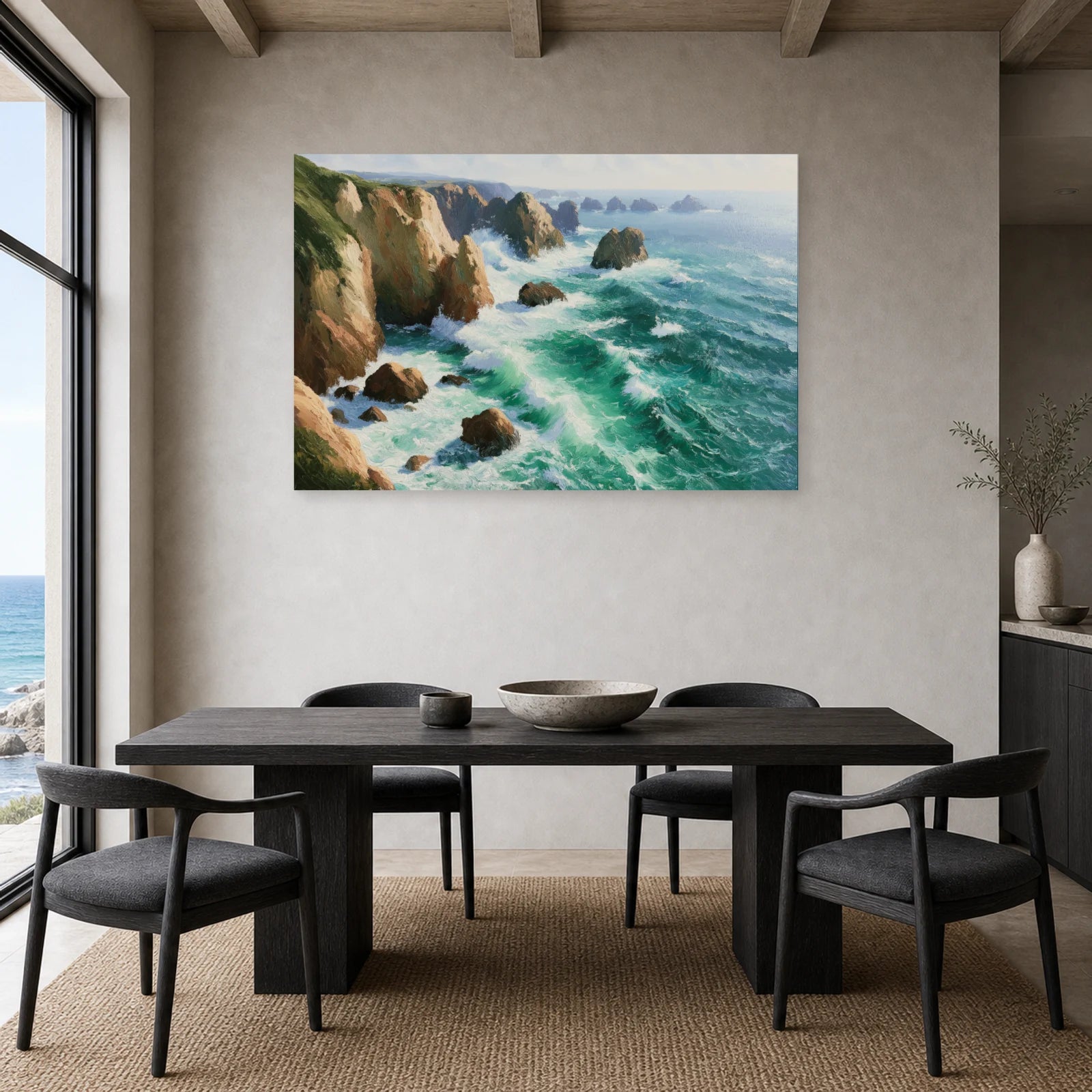 Tableau Mer Cote Emeraude Rochers dans une cuisine - Art Virtuoso