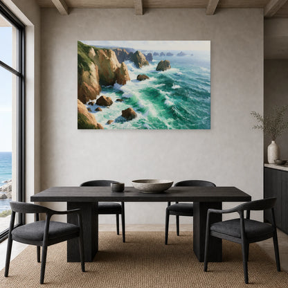 Tableau Mer Cote Emeraude Rochers dans une cuisine - Art Virtuoso