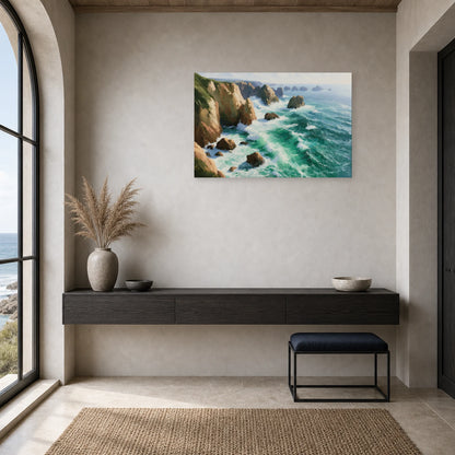 Tableau Mer Cote Emeraude Rochers dans une entree ou un couloir - Art Virtuoso