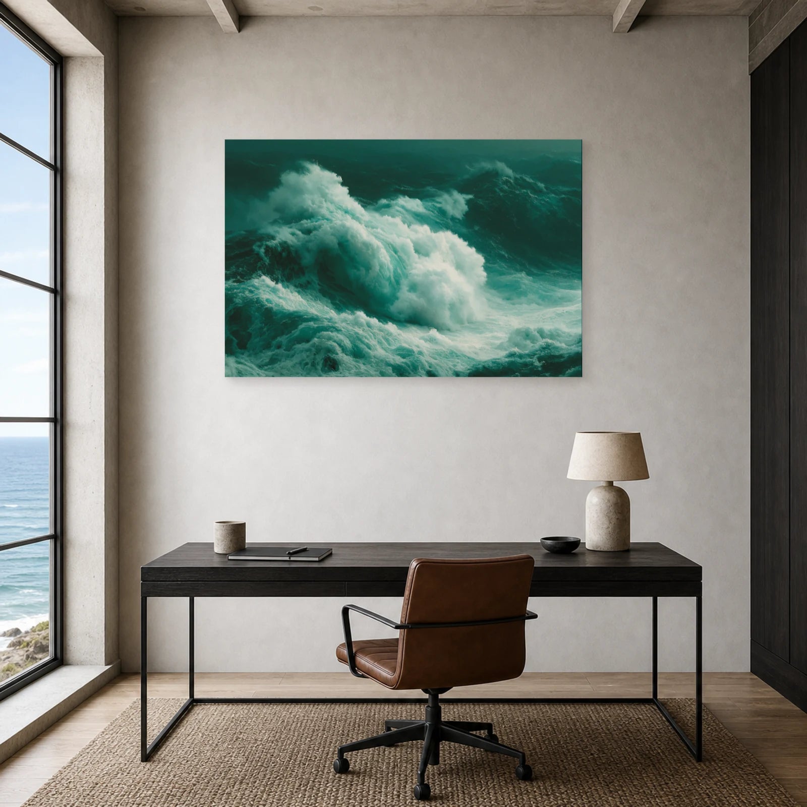 Tableau Mer Dechainee Vague Monumentale dans un bureau - Art Virtuoso